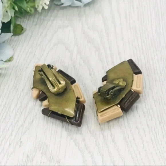 Vintage Plastic Brown Celluloid German Ear Climber Earrings. - Picture 2 of 6